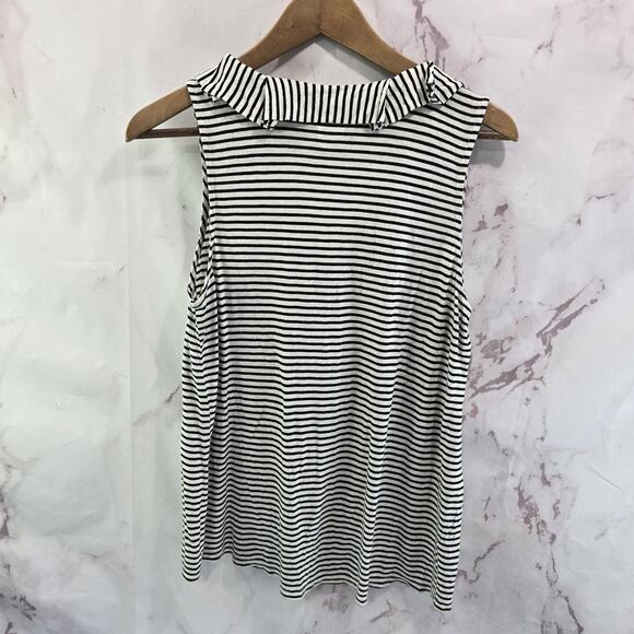 Anthropologie Top Womens XS Black White Striped Tank Ruffle Tie Dolan Knit - Picture 5 of 10